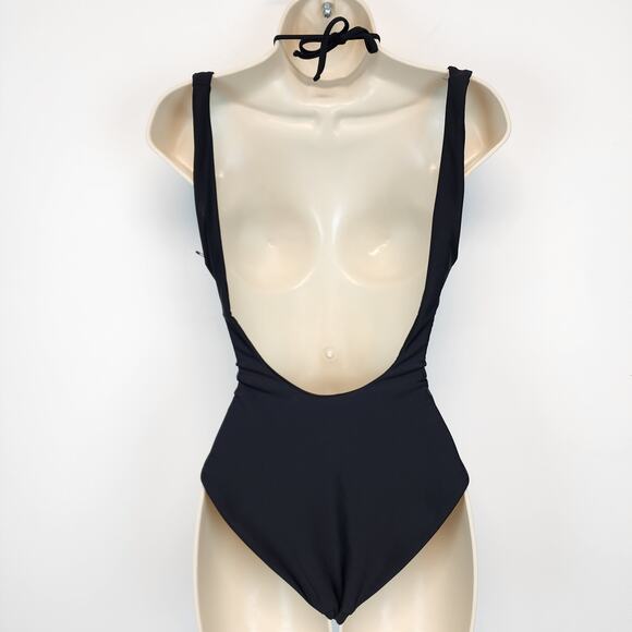 Jade Cava One Piece Black Swimsuit Size M Cutout Tie Front Low Back Beach Vaca - Picture 5 of 9